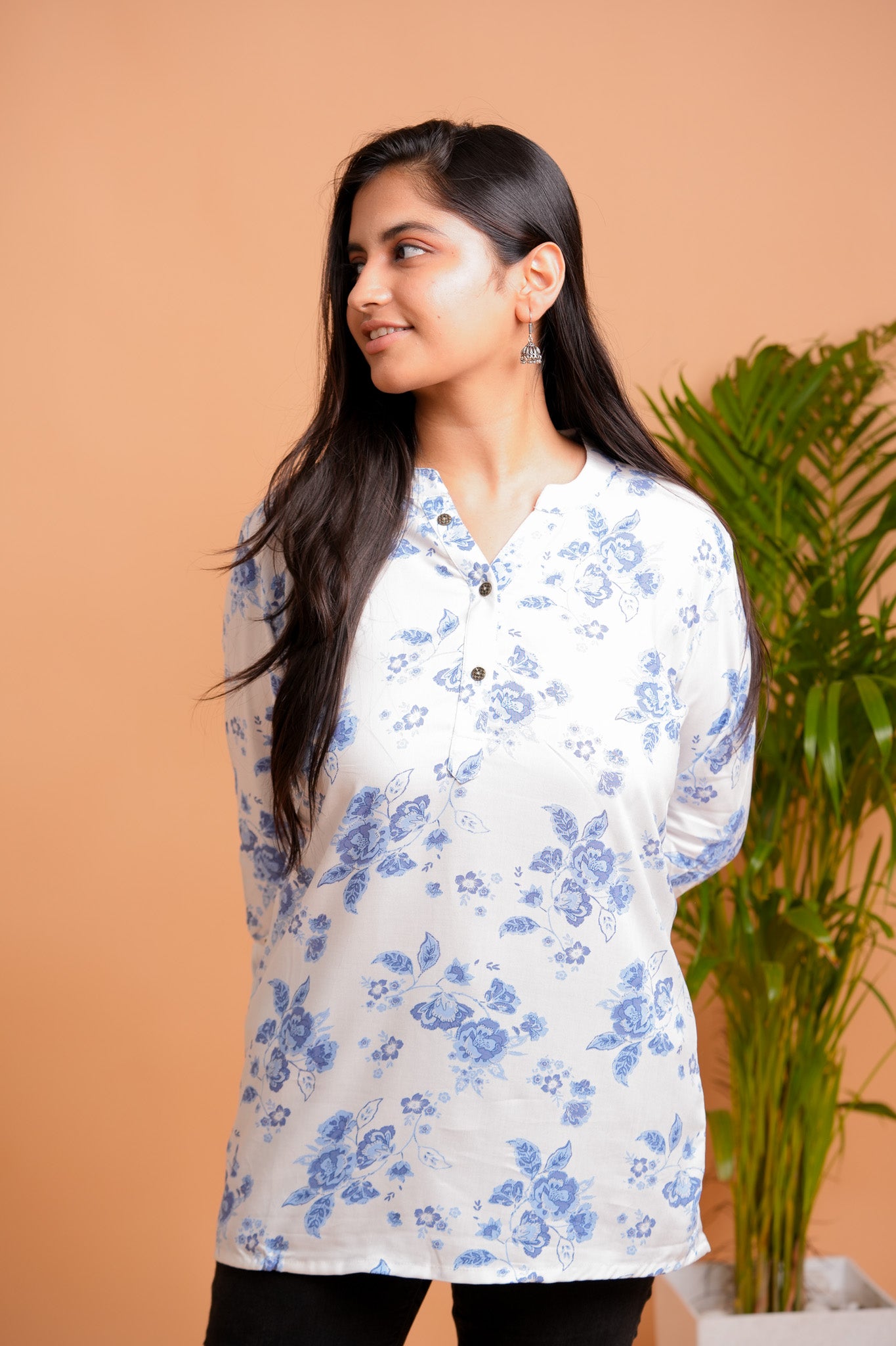 PALLAVI-WHITE AND BLUE RAYON TUNIC