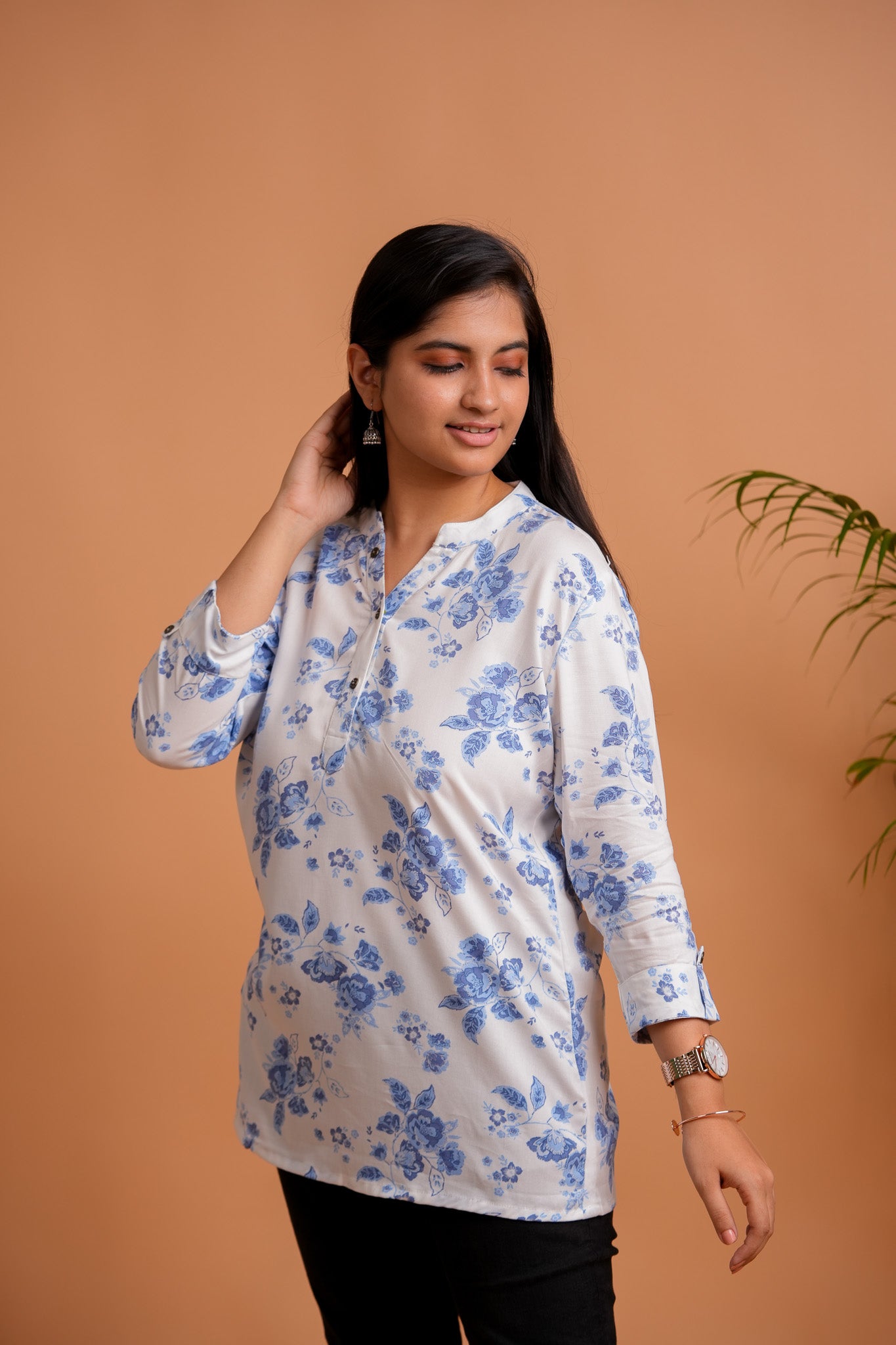PALLAVI-WHITE AND BLUE RAYON TUNIC