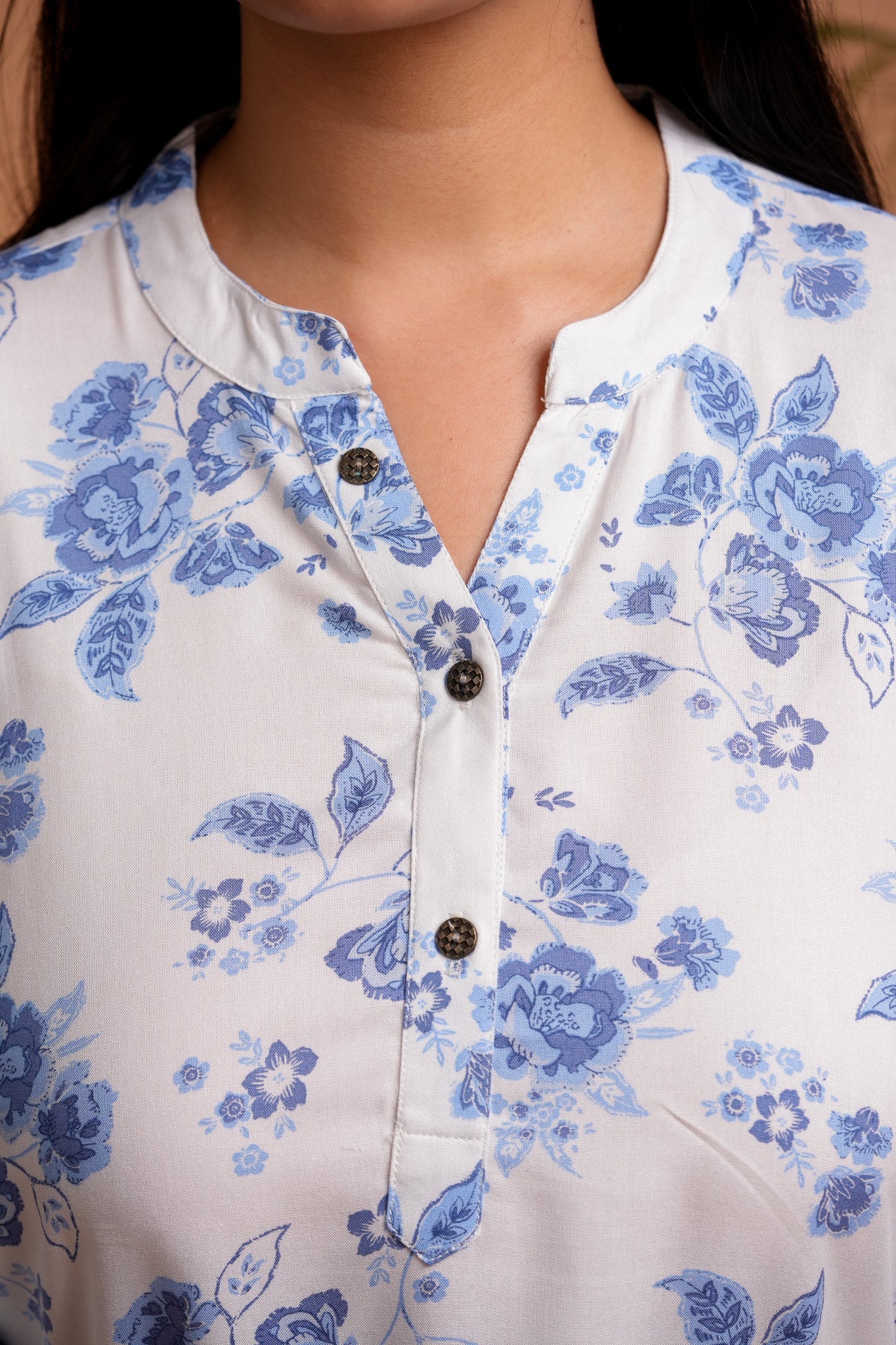 PALLAVI-WHITE AND BLUE RAYON TUNIC
