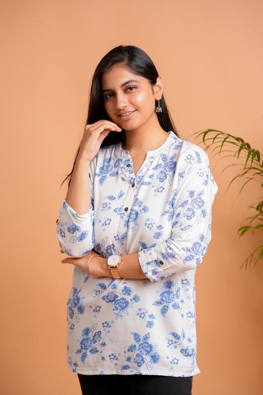 PALLAVI-WHITE AND BLUE RAYON TUNIC