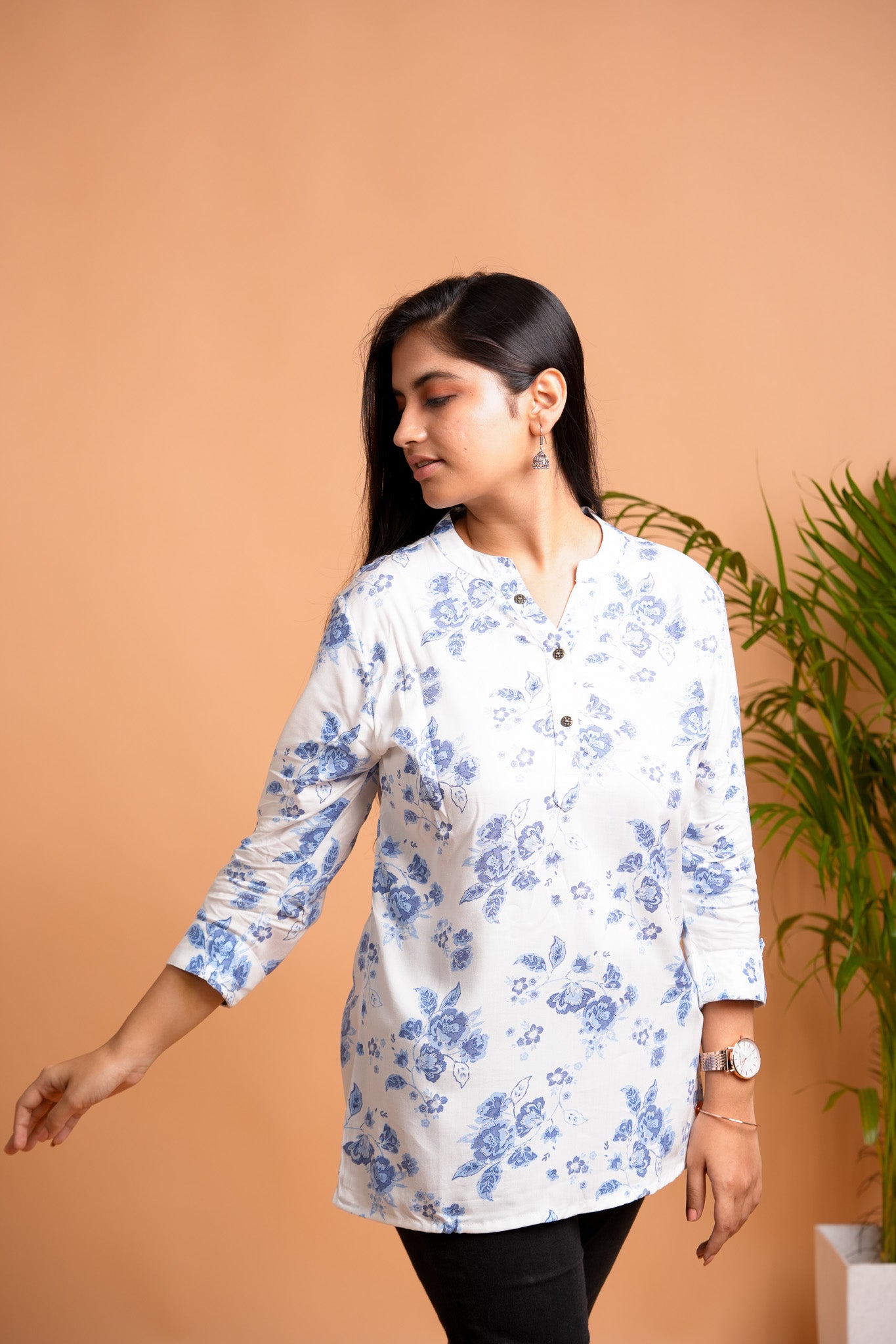 PALLAVI-WHITE AND BLUE RAYON TUNIC
