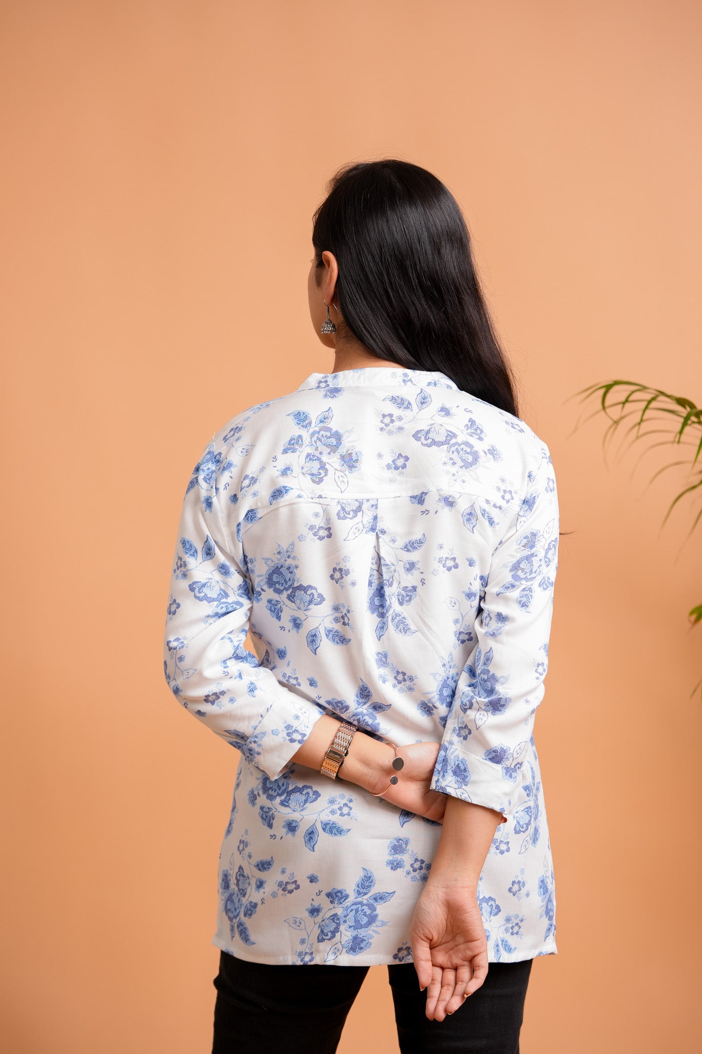 PALLAVI-WHITE AND BLUE RAYON TUNIC