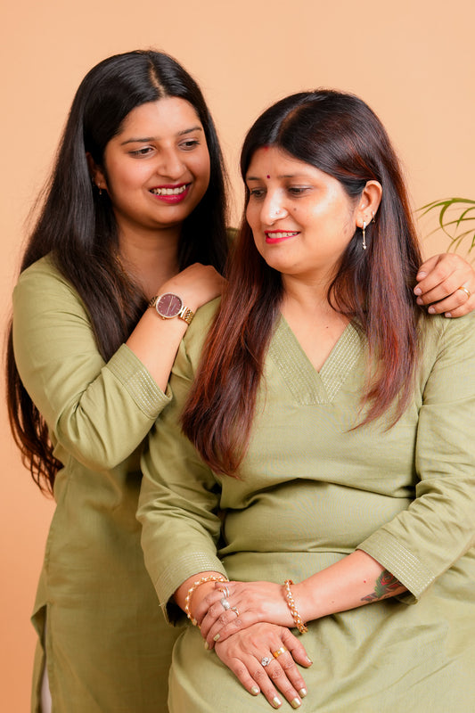KYLA- OLIVE GREEN V- NECK KURTA