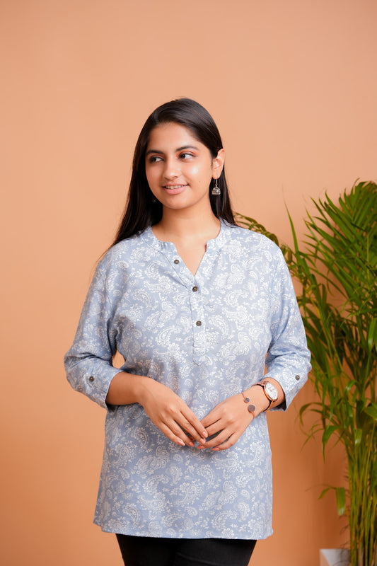 PAVITRA-POWDER BLUE RAYON TUNIC