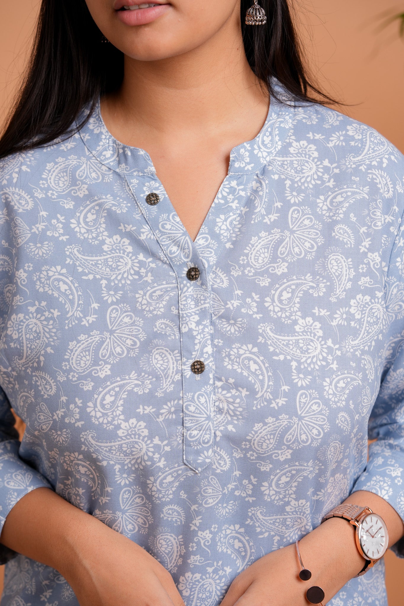 PAVITRA-POWDER BLUE RAYON TUNIC