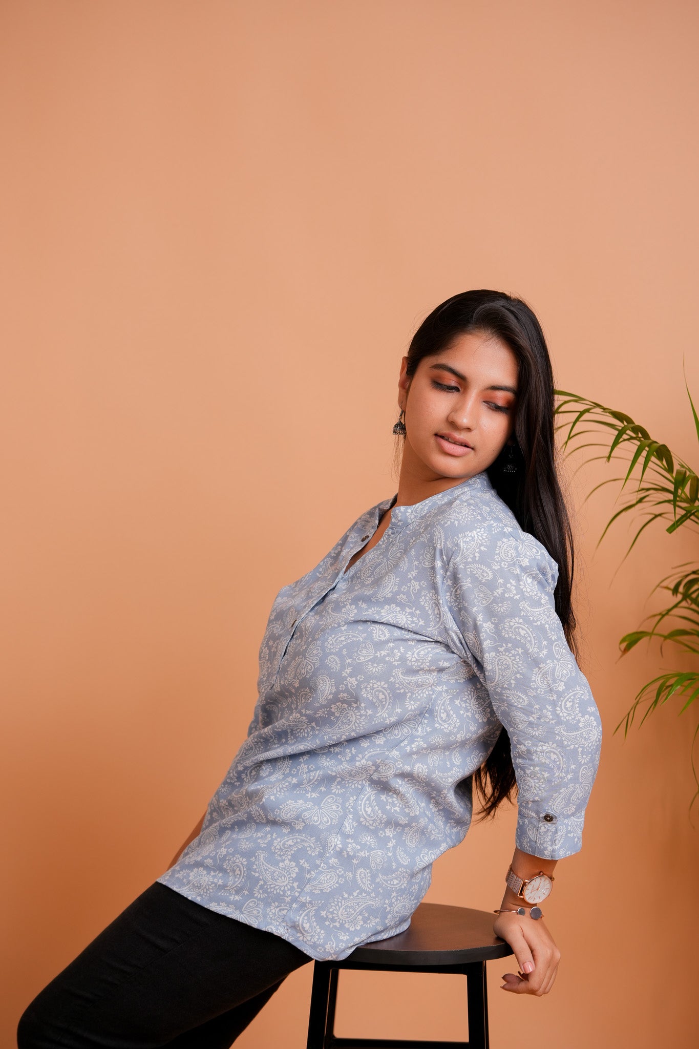 PAVITRA-POWDER BLUE RAYON TUNIC