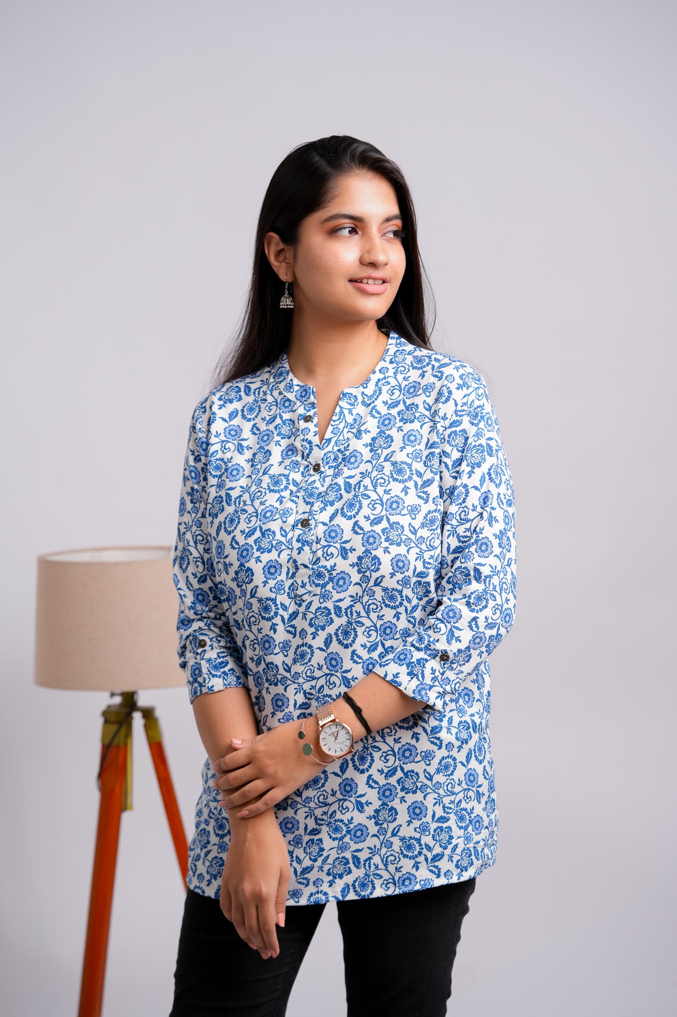 PRATVI-WHITE AND DARK BLUE RAYON TUNIC
