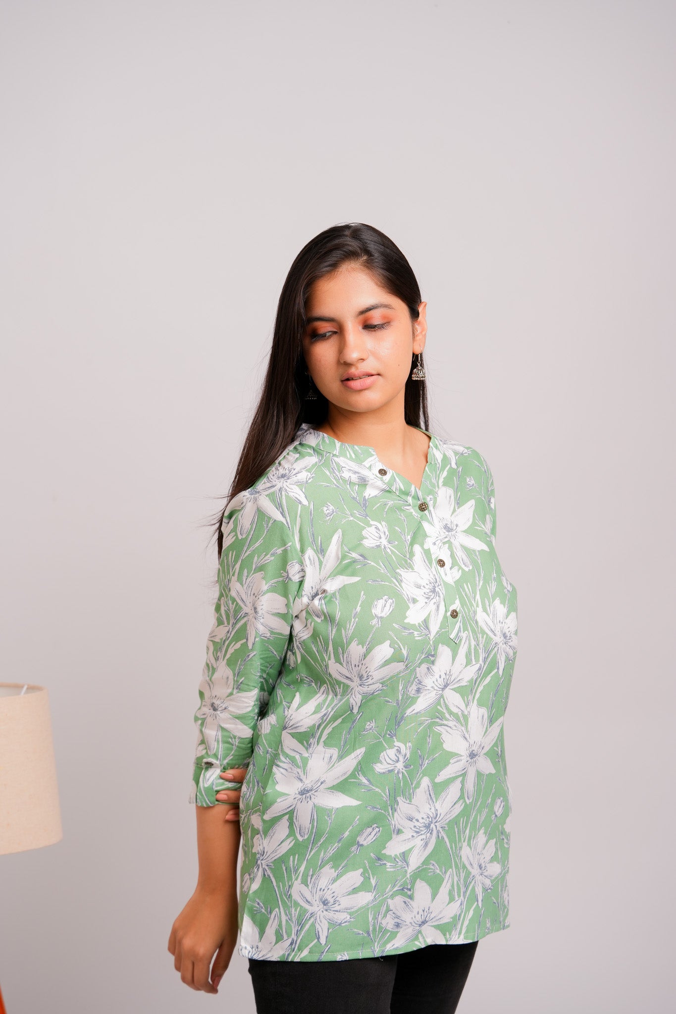 PAHAL-GREEN AND WHITE RAYON TUNIC