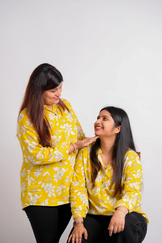 PRATIKSHA-CREAM AND YELLOW RAYON TUNIC