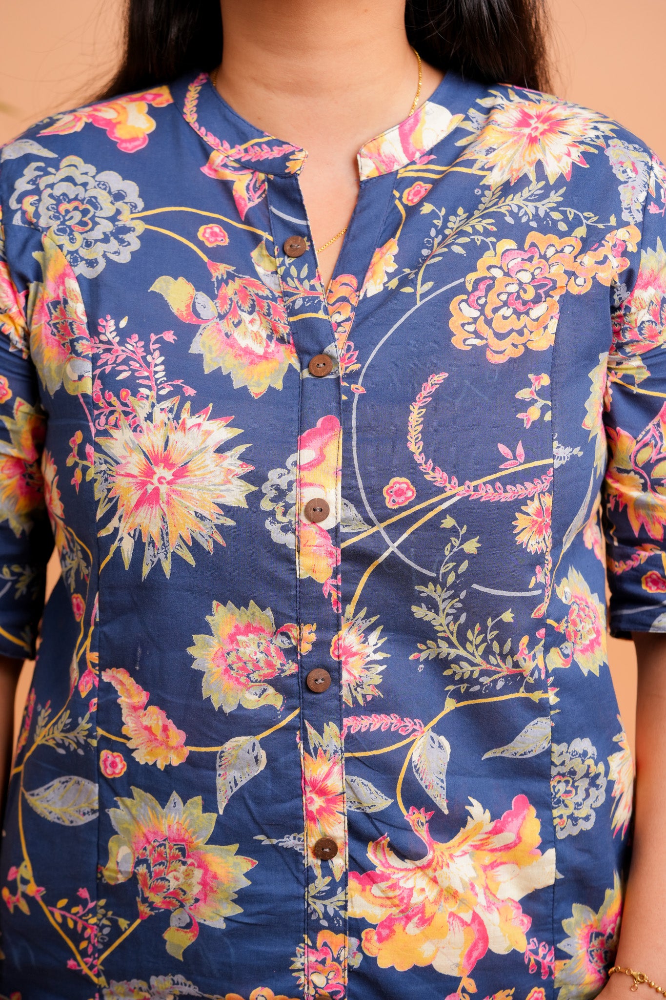 LINA - DARK BLUE CO-ORD SET WITH BOTANICAL PRINT