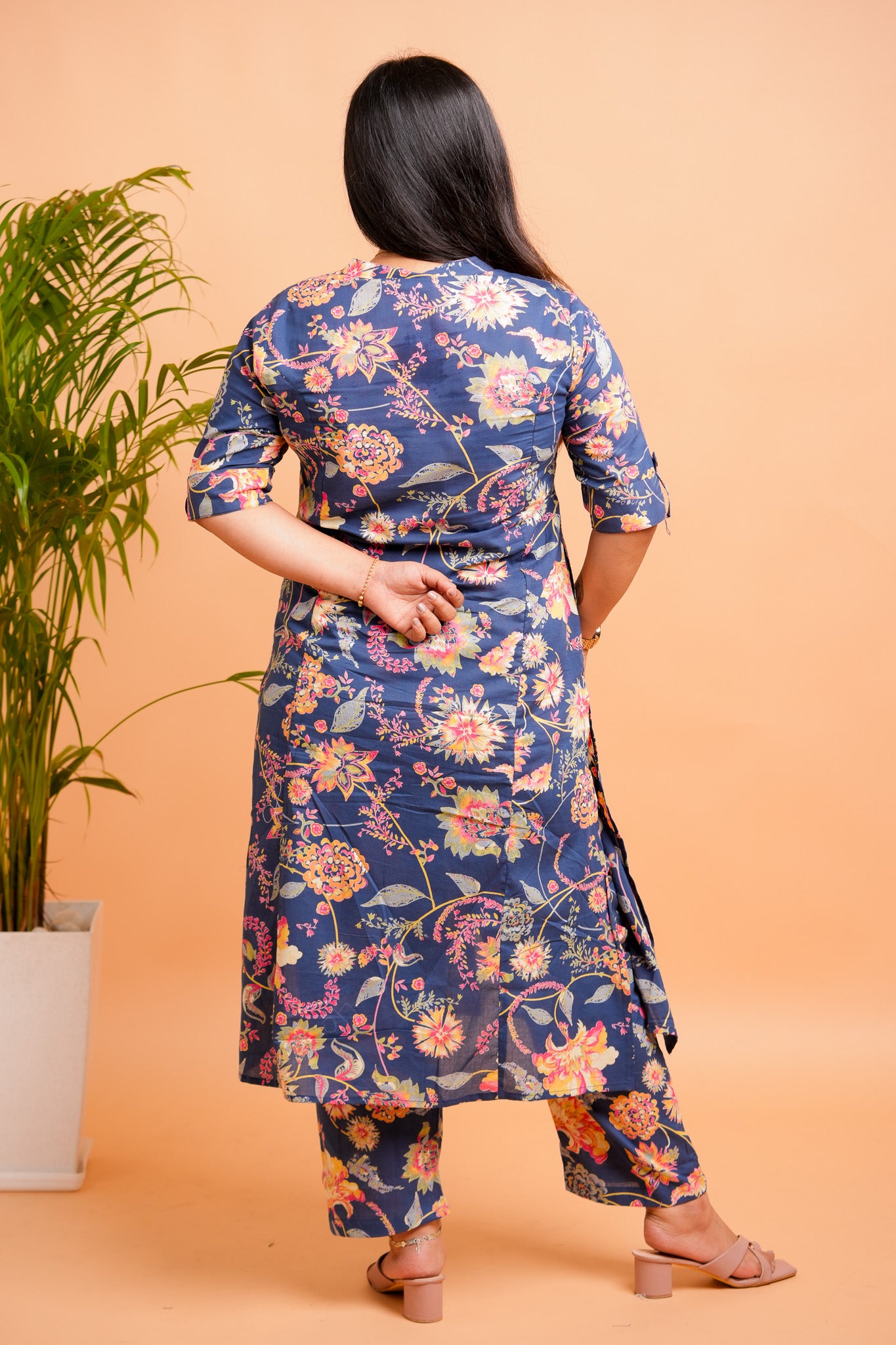 LINA - DARK BLUE CO-ORD SET WITH BOTANICAL PRINT