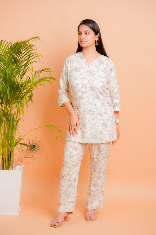 LAVI-CREAM CO-ORD SET WITH BOTANICAL PRINTS