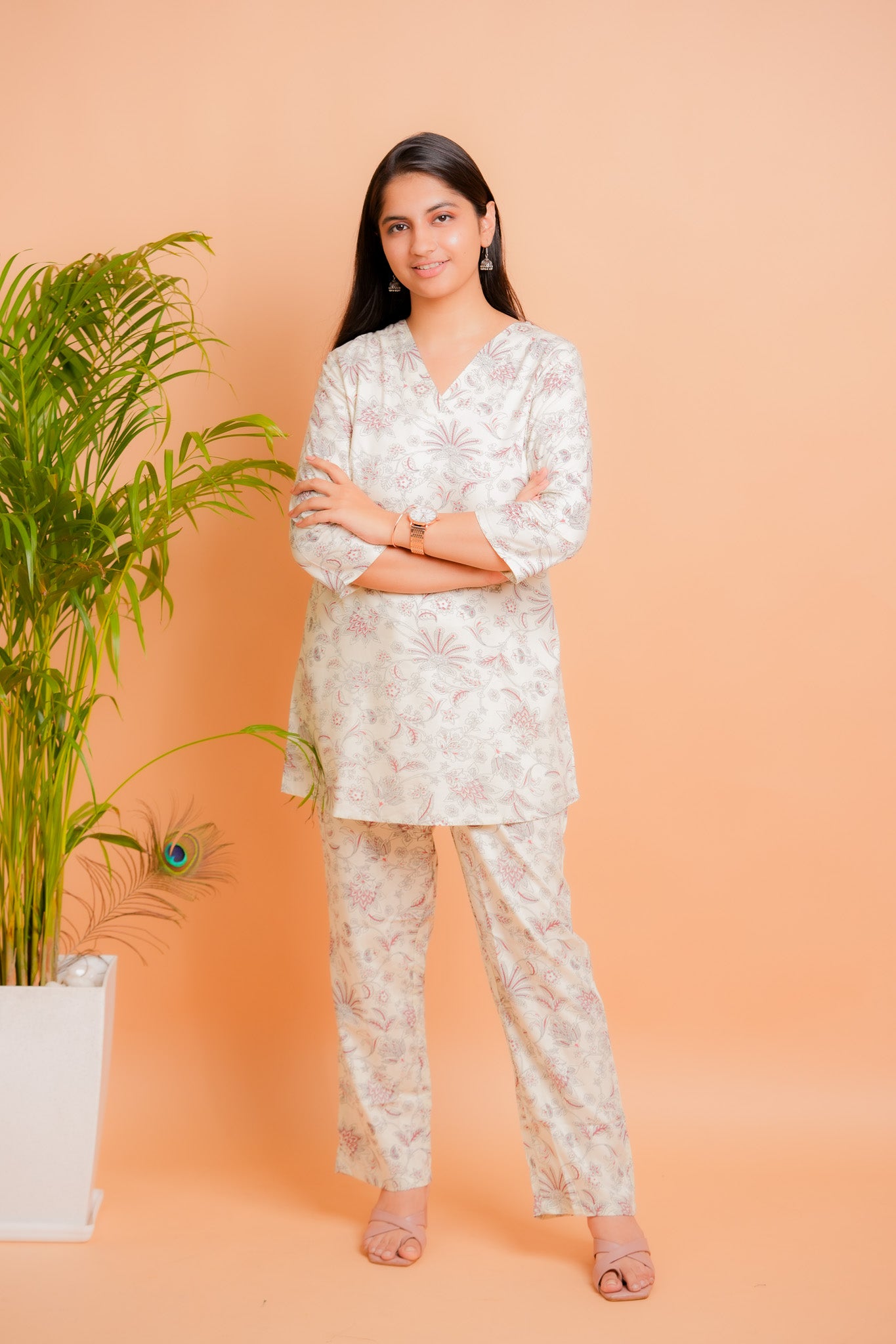 LAVI-CREAM CO-ORD SET WITH BOTANICAL PRINTS
