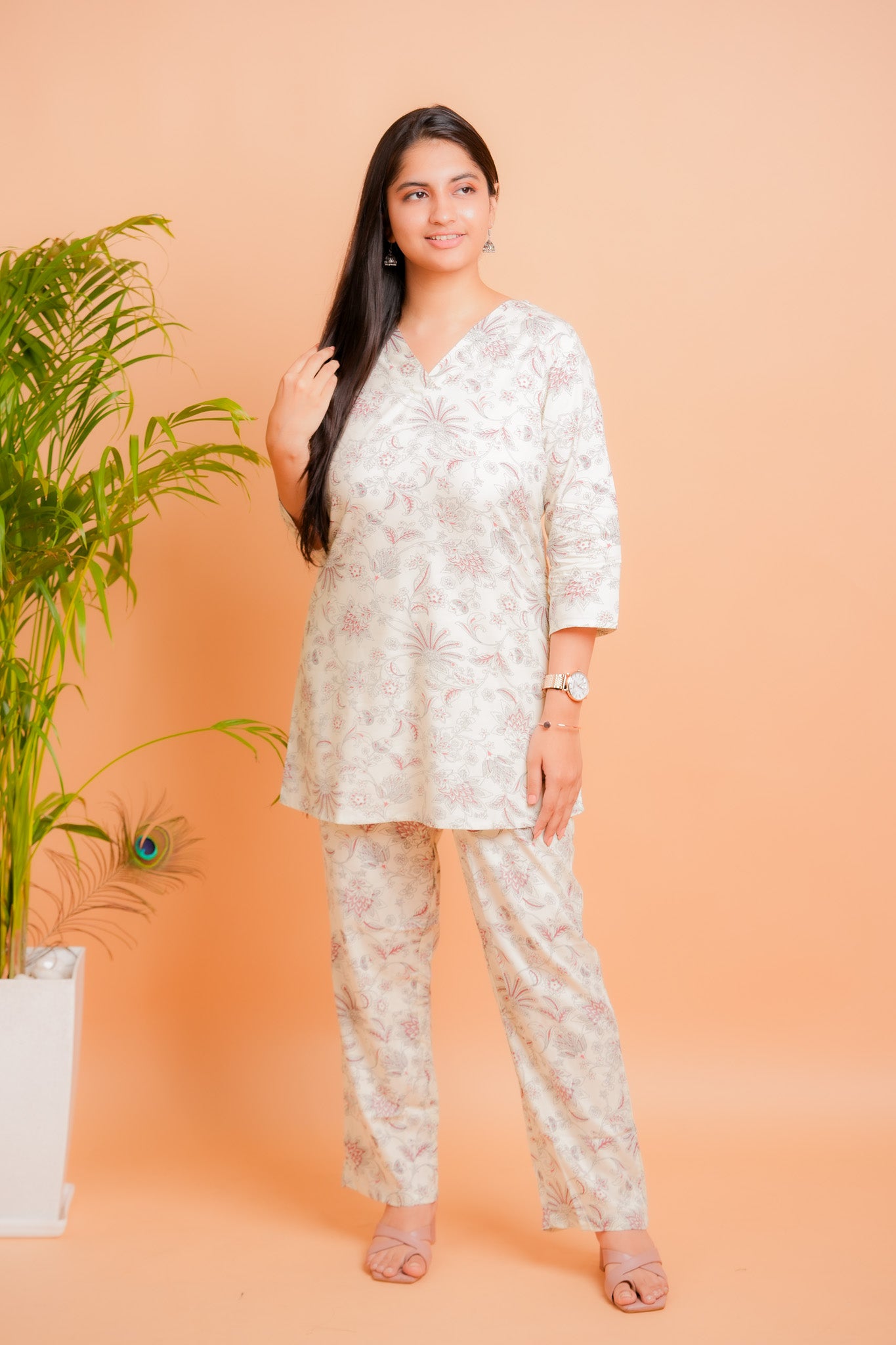 LAVI-CREAM CO-ORD SET WITH BOTANICAL PRINTS