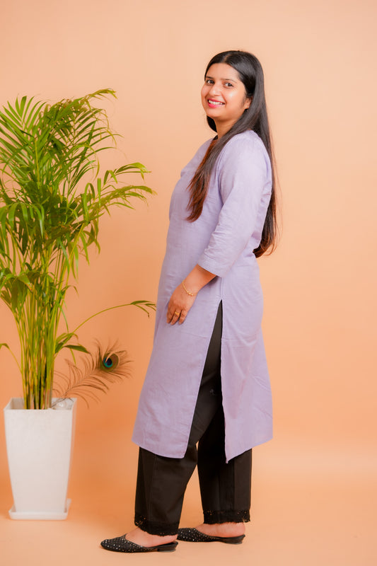 KOVI- LILAC V-NECK KURTA