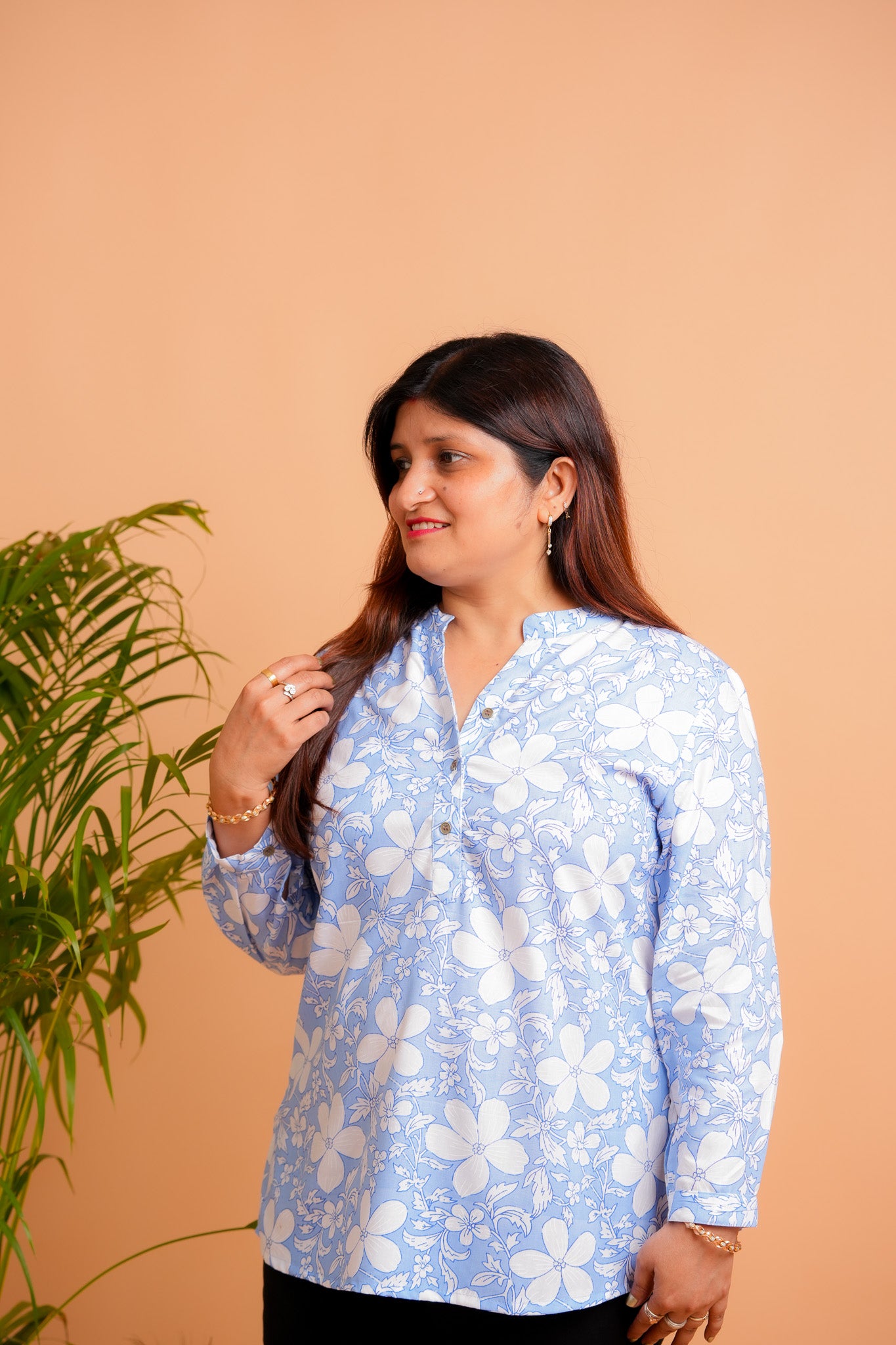 PRENA- BLUE AND WHITE RAYON TUNIC