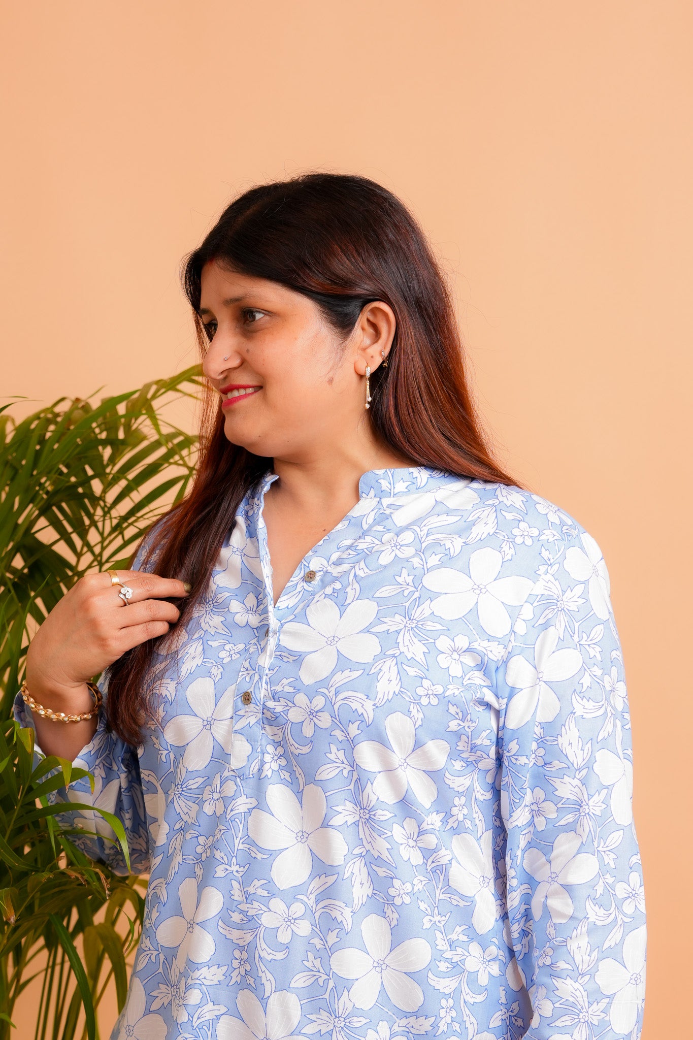 PRENA- BLUE AND WHITE RAYON TUNIC