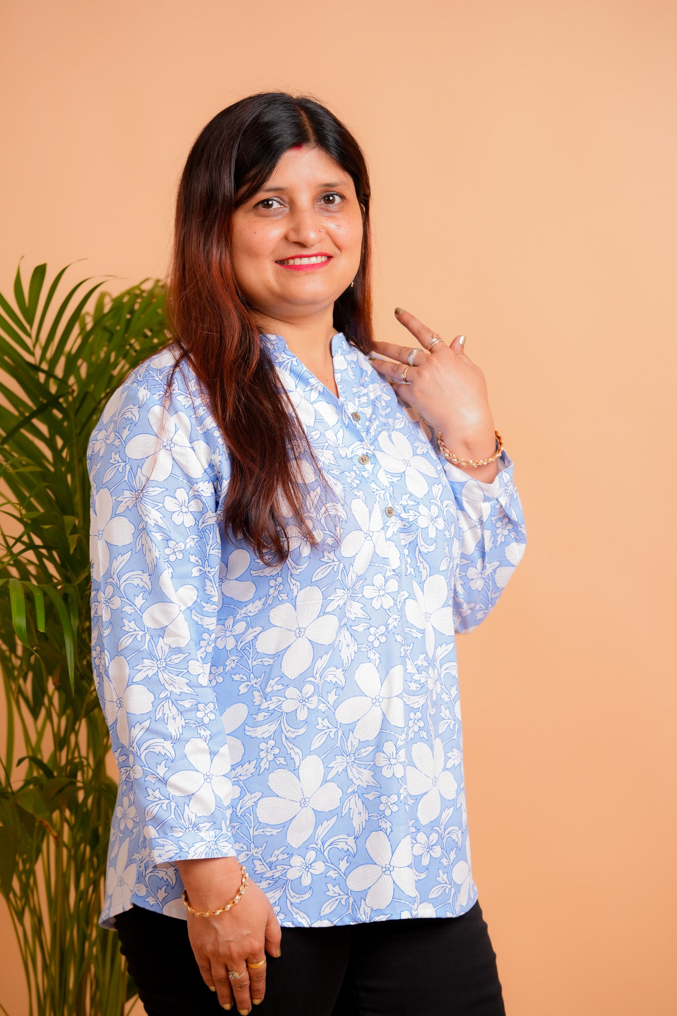PRENA- BLUE AND WHITE RAYON TUNIC