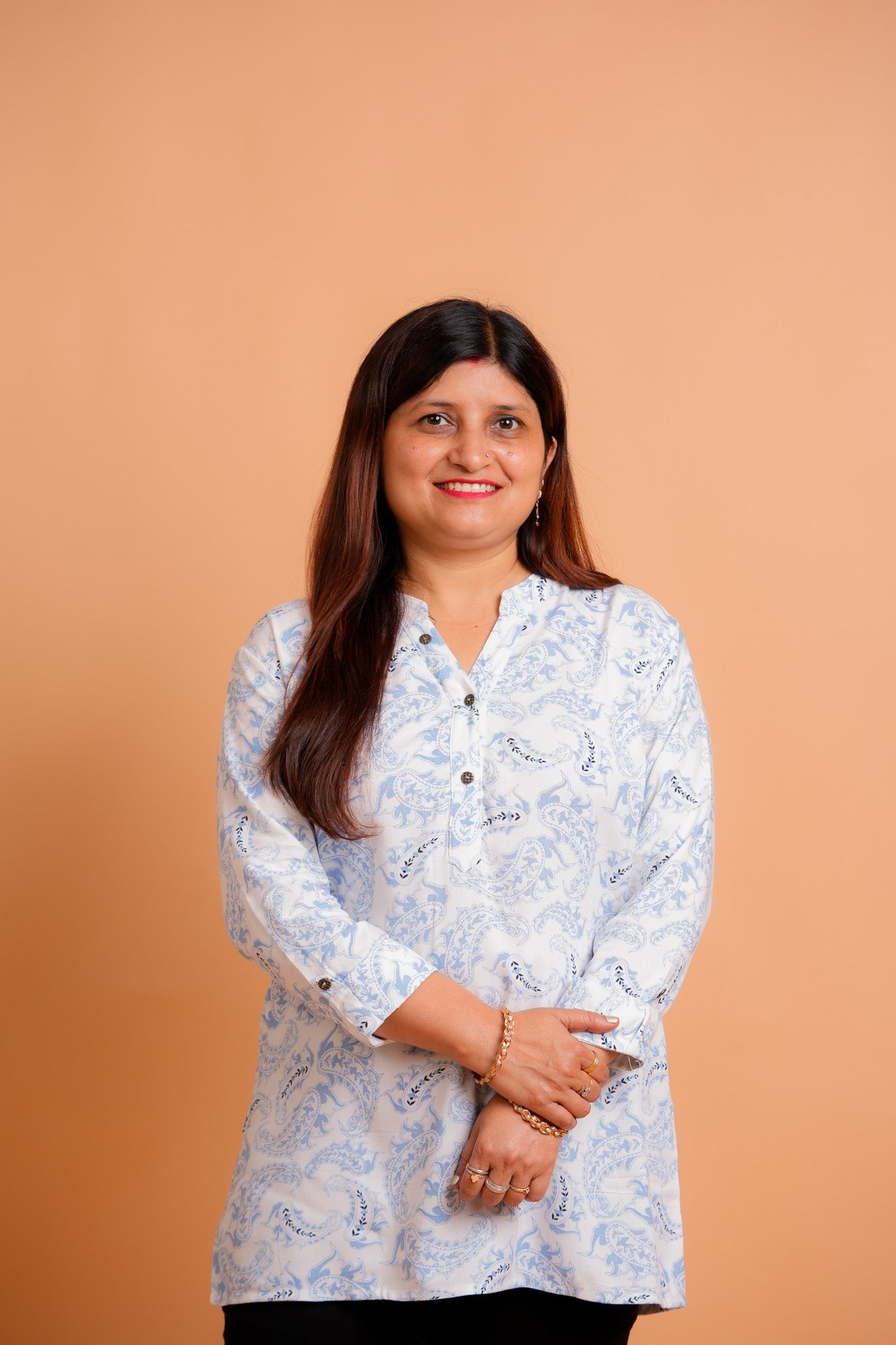 PRAKHYA- WHITE AND BLUE RAYON TUNIC