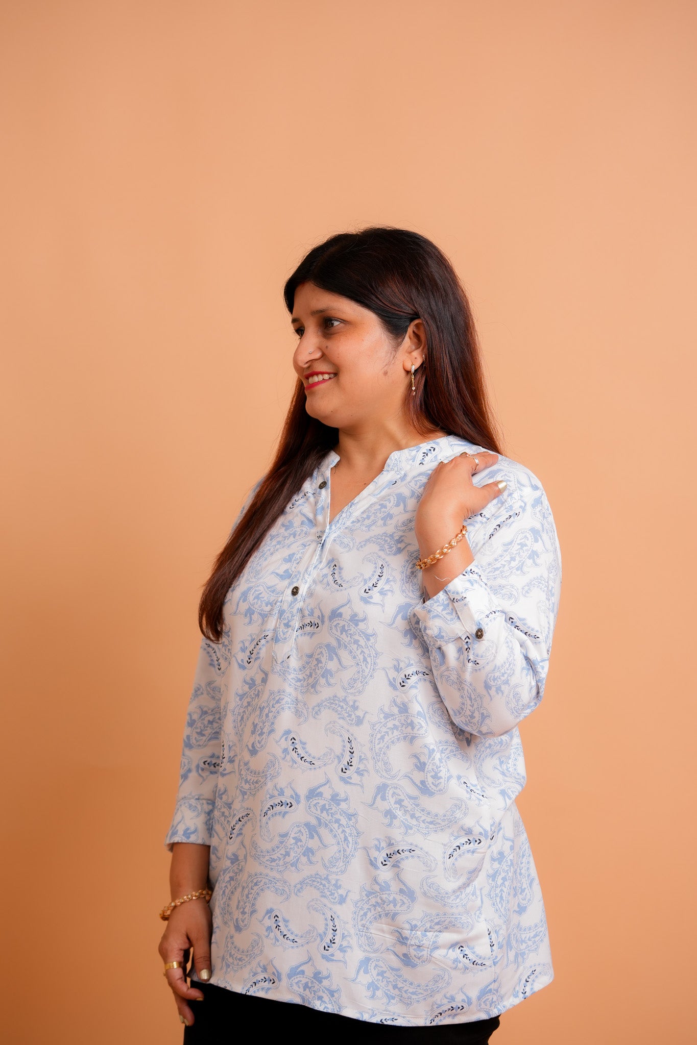 PRAKHYA- WHITE AND BLUE RAYON TUNIC