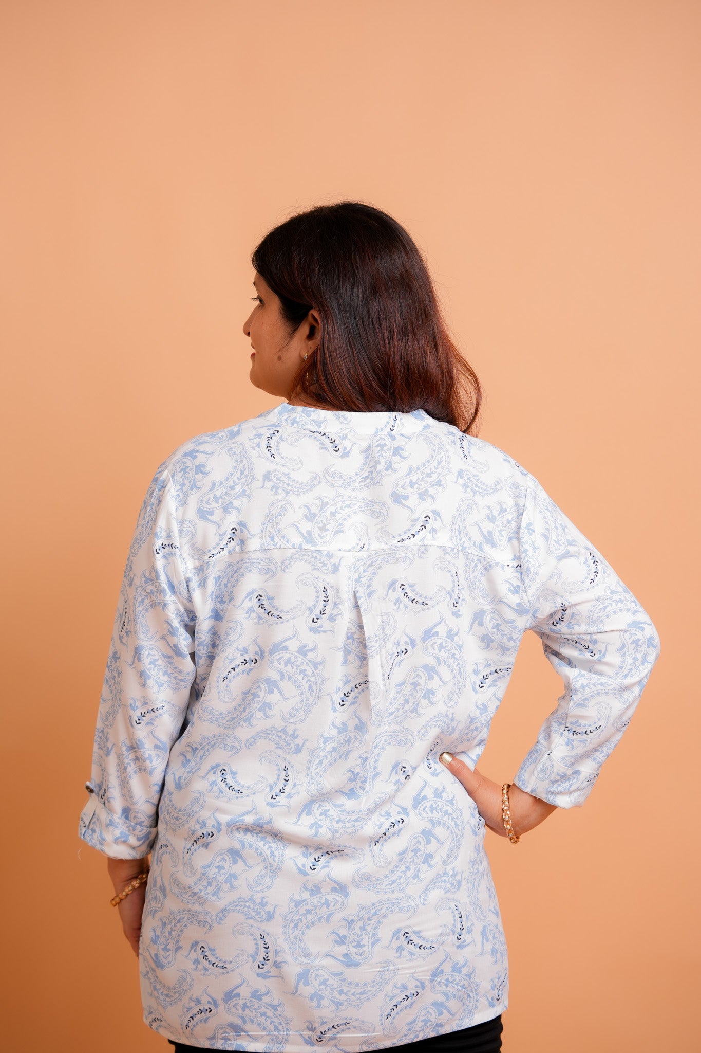PRAKHYA- WHITE AND BLUE RAYON TUNIC