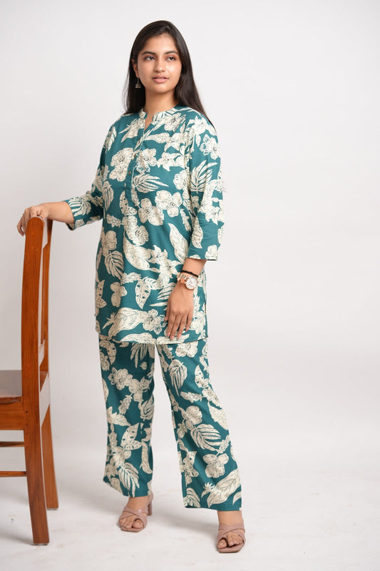 LAISA- GREEN AND CREAM CO-ORD SET