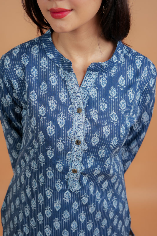 Kaakali-Indigo cotton katha kurta