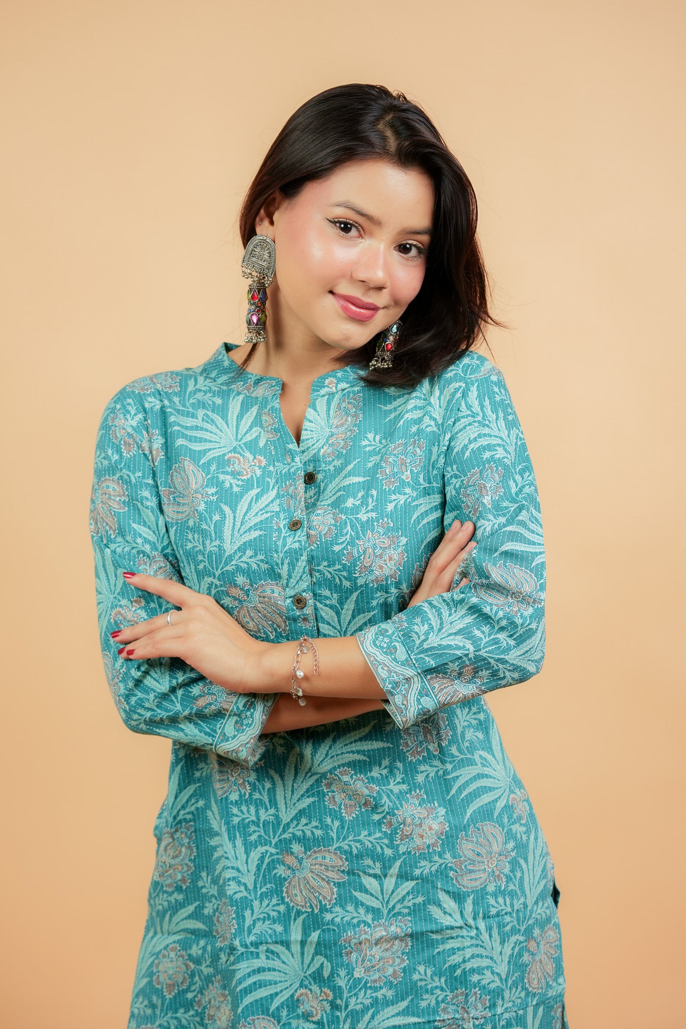 KAALI - SEA GREEN COTTON KATHA KURTA