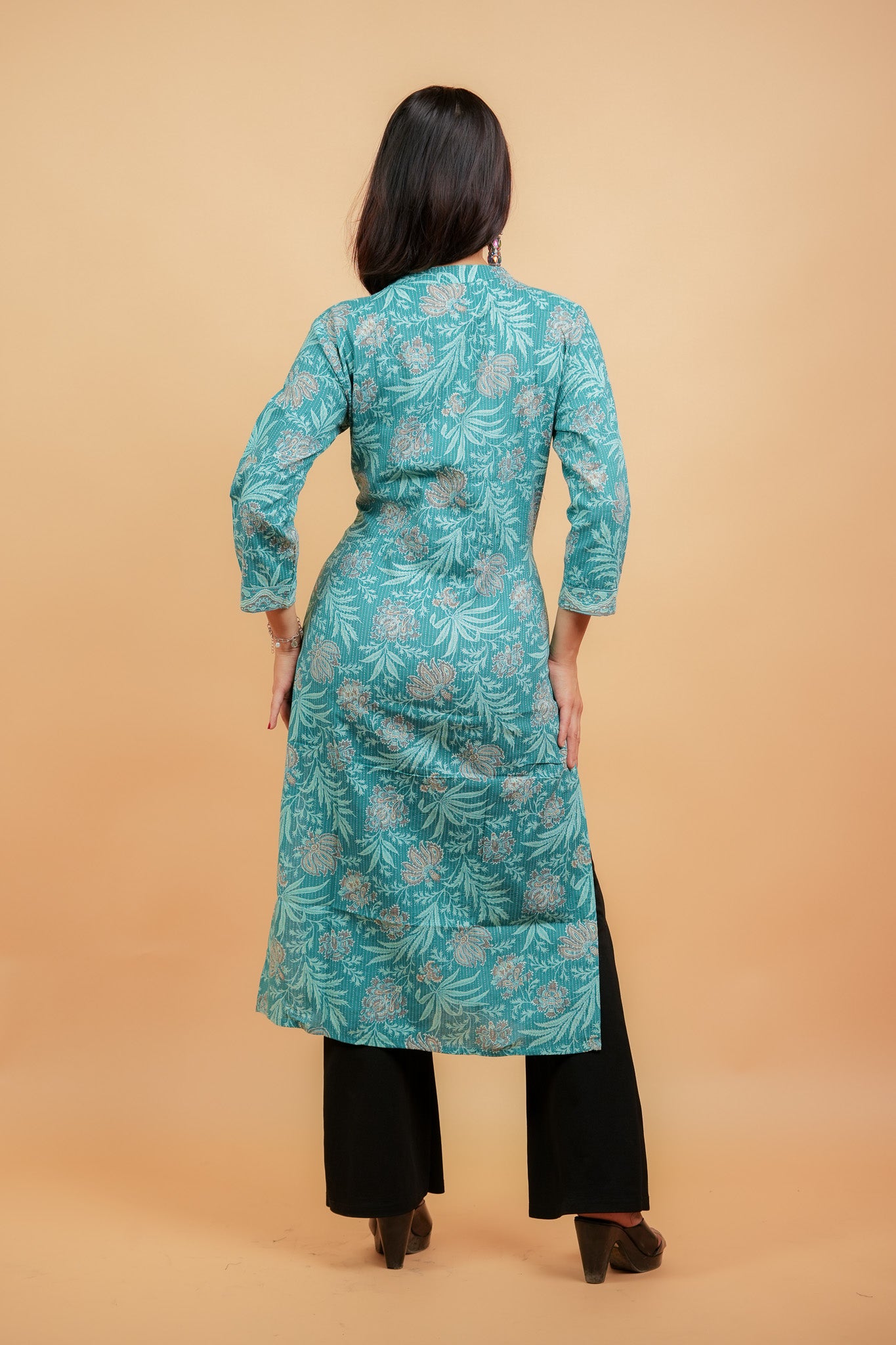 KAALI - SEA GREEN COTTON KATHA KURTA