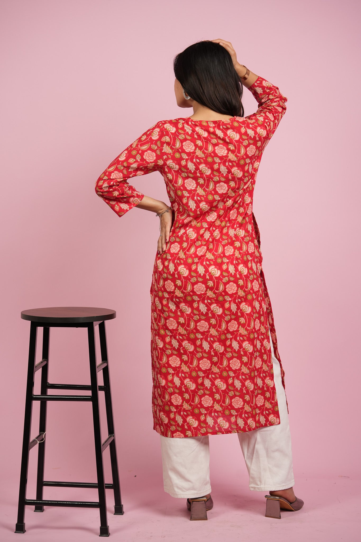 KARTHIKA- RED COTTON KURTA WITH BOTANICAL PRINT