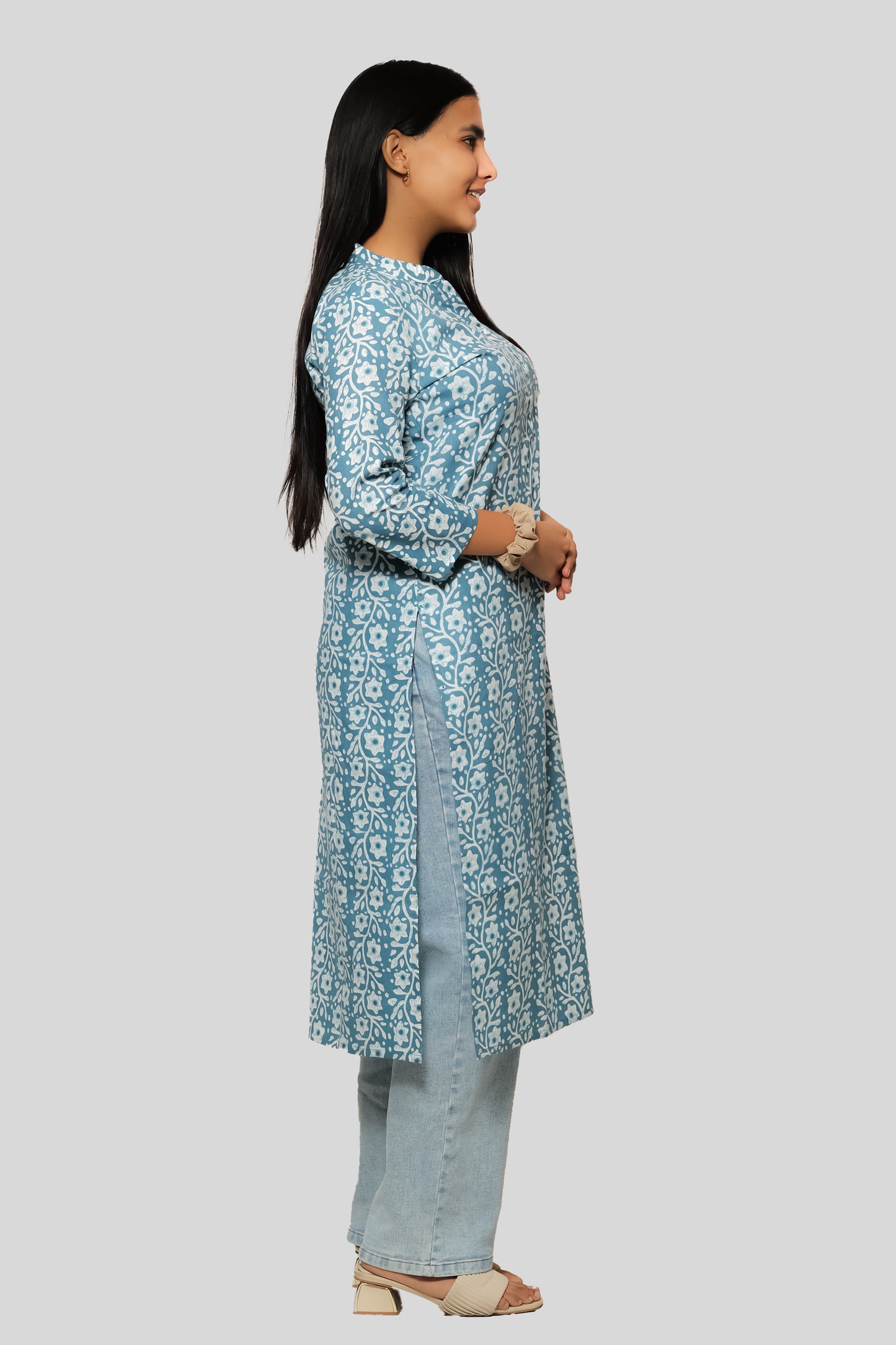 Kasturi-Grey cotton straight kurta
