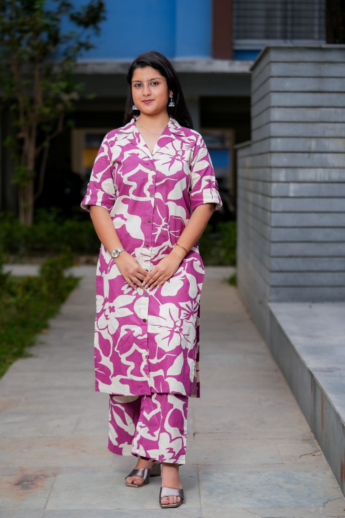 LABHA- PURPLE COLOUR CO-ORD SET WITH BAND COLLAR