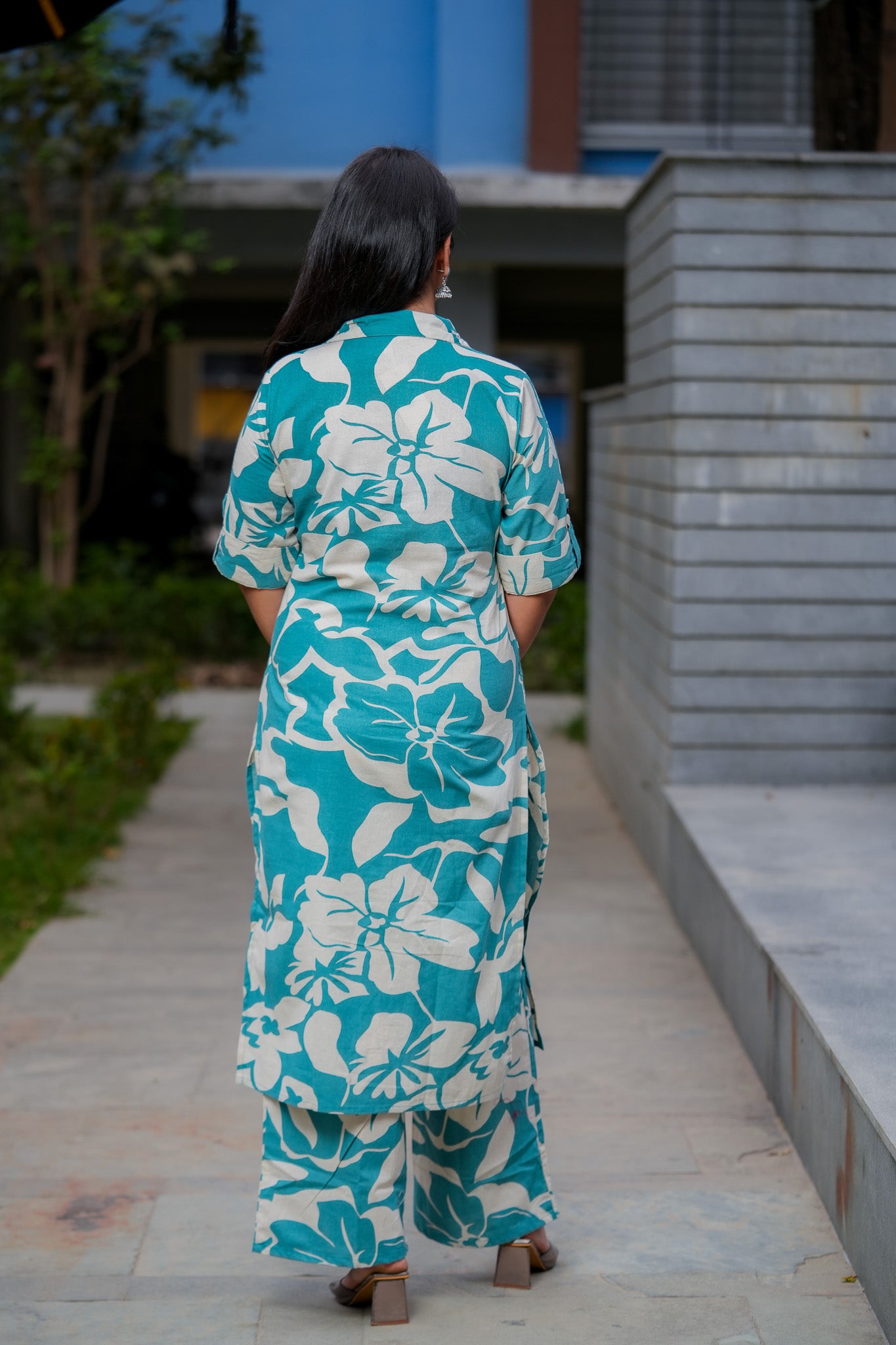 LISHA- TURQUOISE COLOUR CO-ORD SET WITH BAND COLLAR