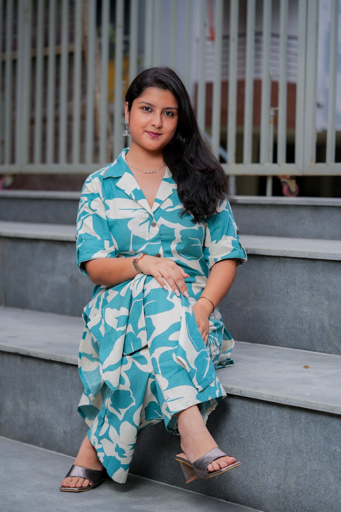 LISHA- TURQUOISE COLOUR CO-ORD SET WITH BAND COLLAR