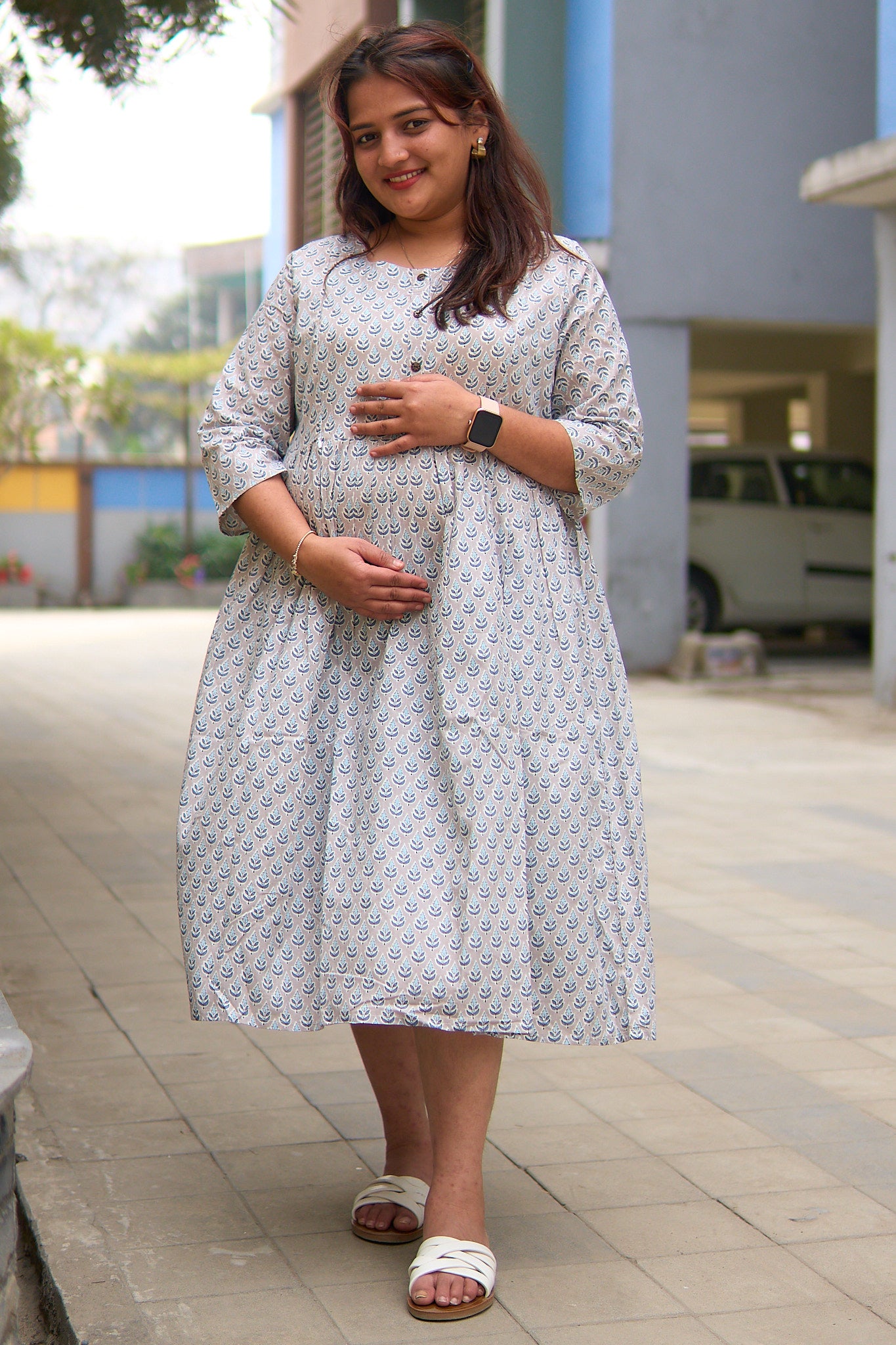 Maalika-Grey cotton maternity and nursing kurta