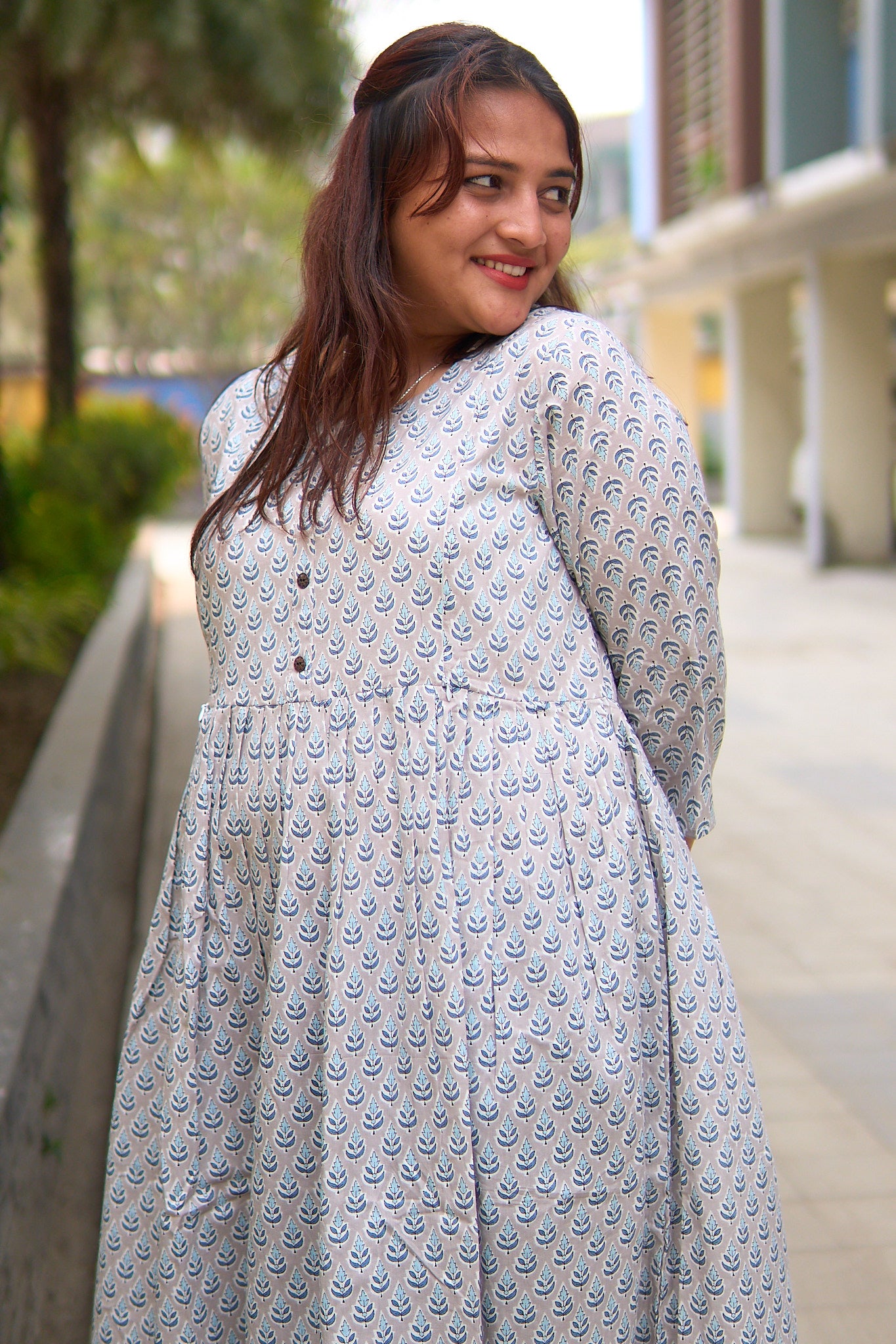 Maalika-Grey cotton maternity and nursing kurta