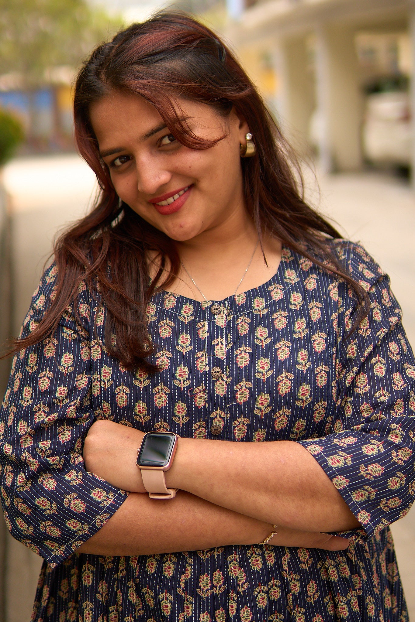 Maaya-Navy blue cotton katha maternity and feeding kurta