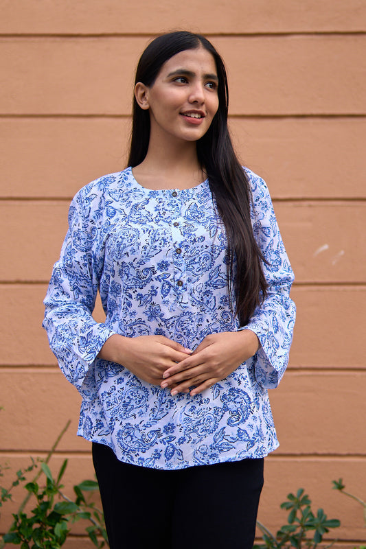 Parnika-White and blue short tunic