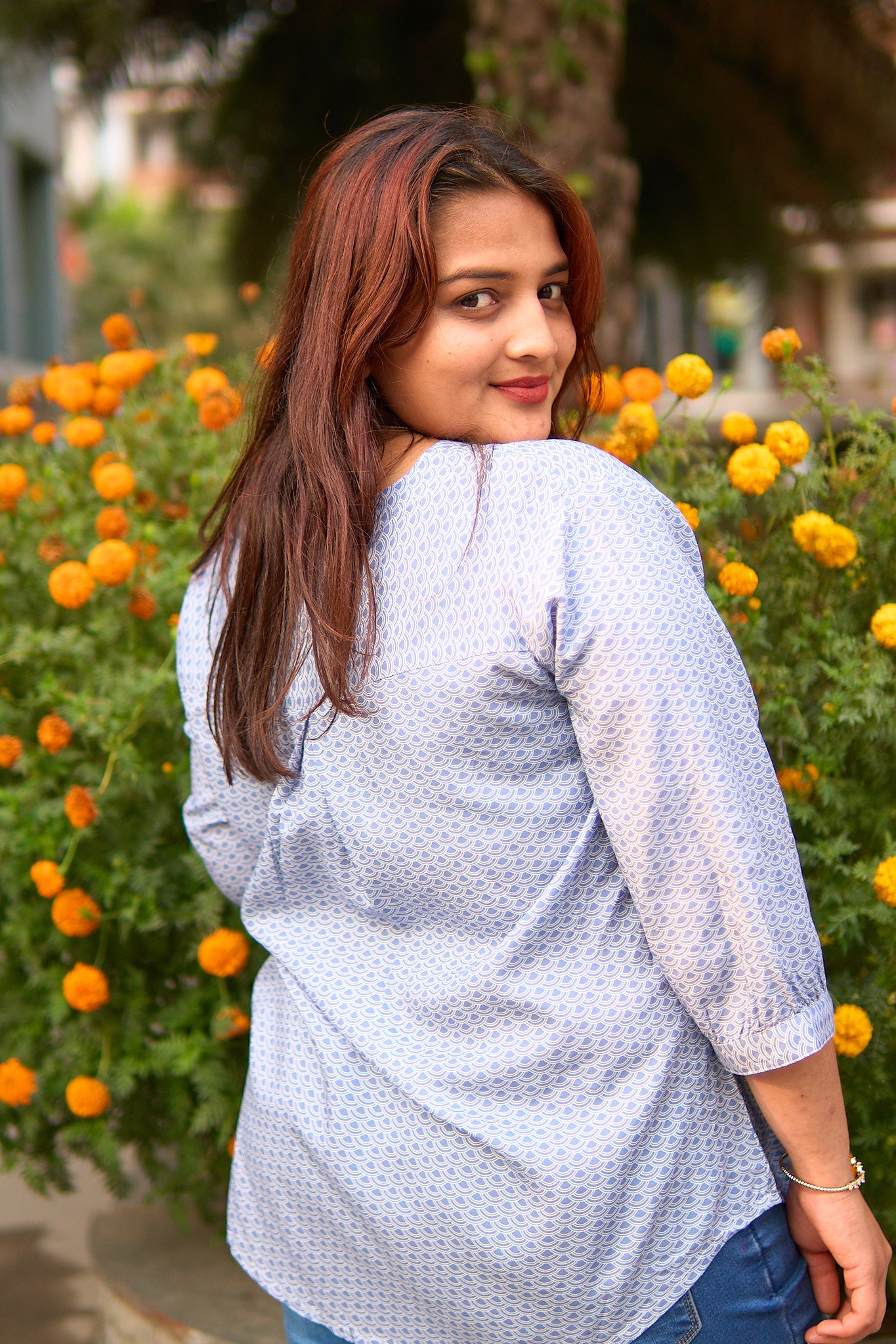 Parthavi-Powder blue pleated tunic