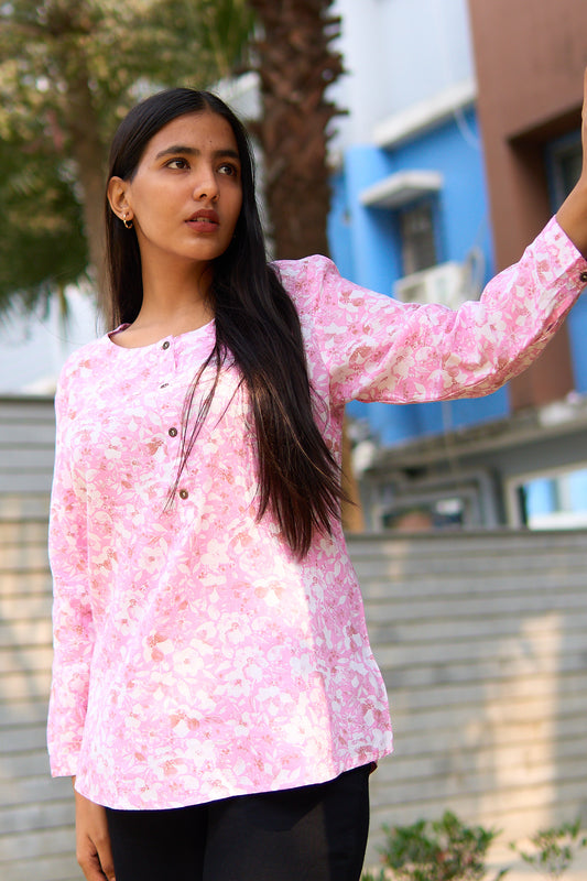 Pranika-Light pink rayon tunic