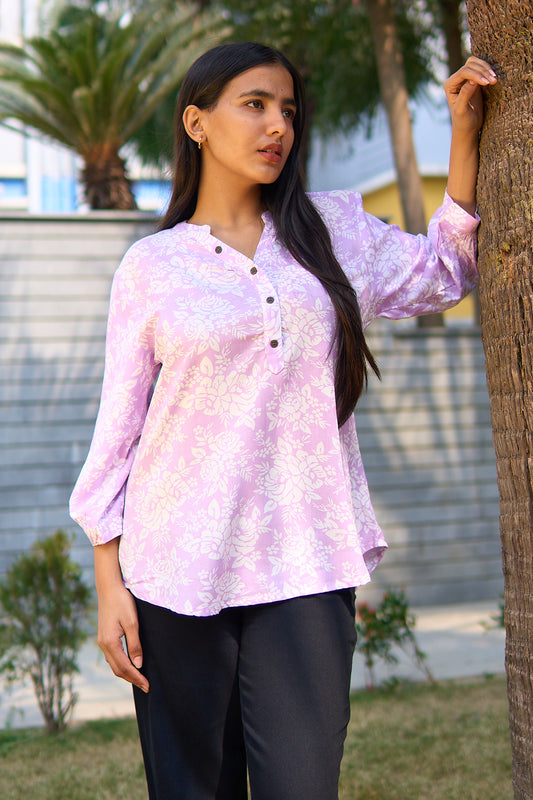 Pravya- Lavender floral rayon tunic