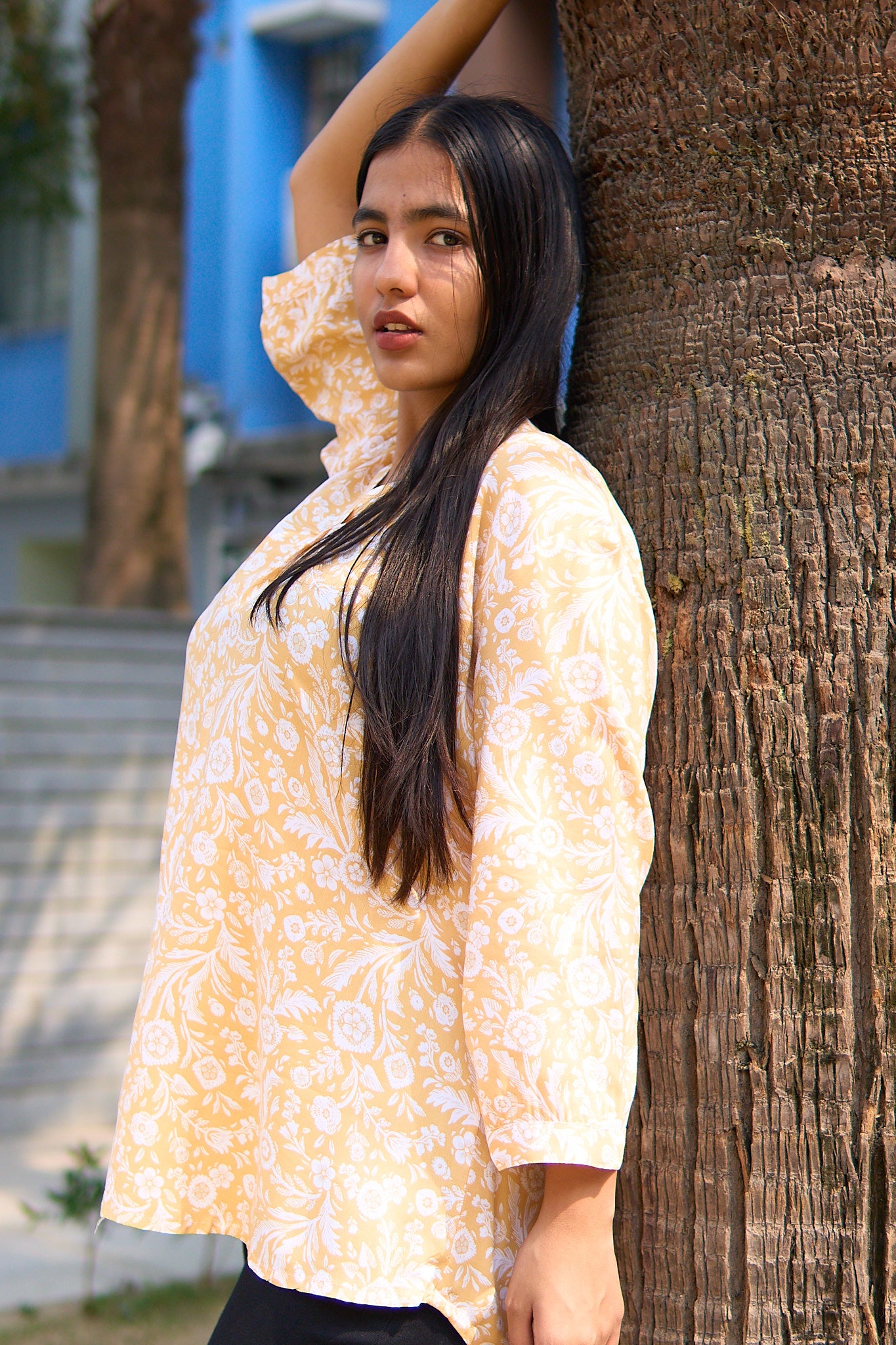 Purvi-Yellow v neck tunic