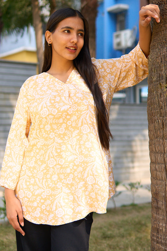 Purvi-Yellow v neck tunic