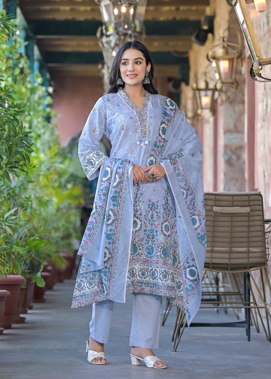 Aadrika-Powder blue A-line kurta set