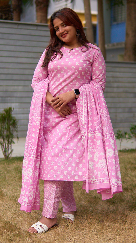 Aaina-Khari print cotton straight kurta set