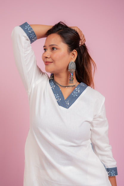 ADEERA- WHITE COTTON FLEX KURTA SET