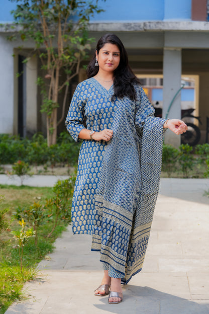 ADHISA- NAVY KURTA SET WITH DUPATTA