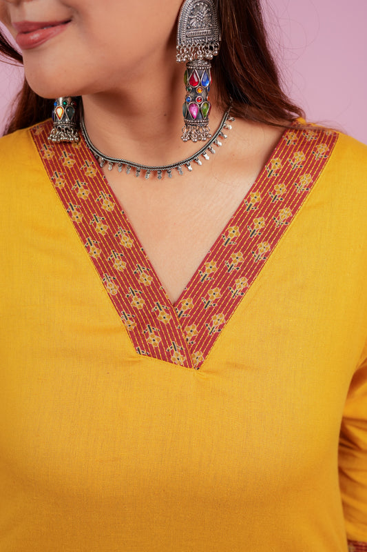 AESHA- MUSTARD COTTON FLEX KURTA SET