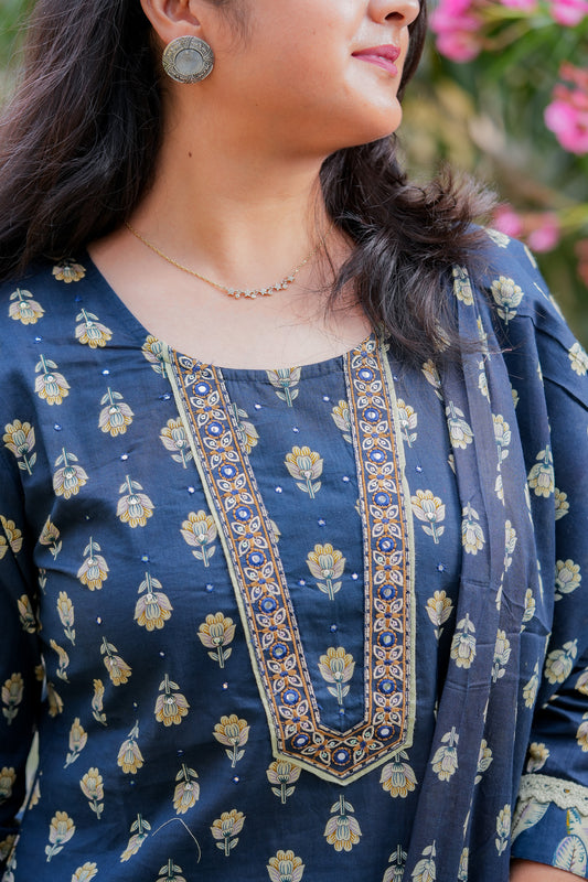 ASHINI - DARK NAVY KURTA SET WITH DUPATTA