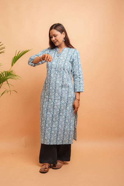 KASTURI- GREY COTTON FLEX STRAIGHT KURTA
